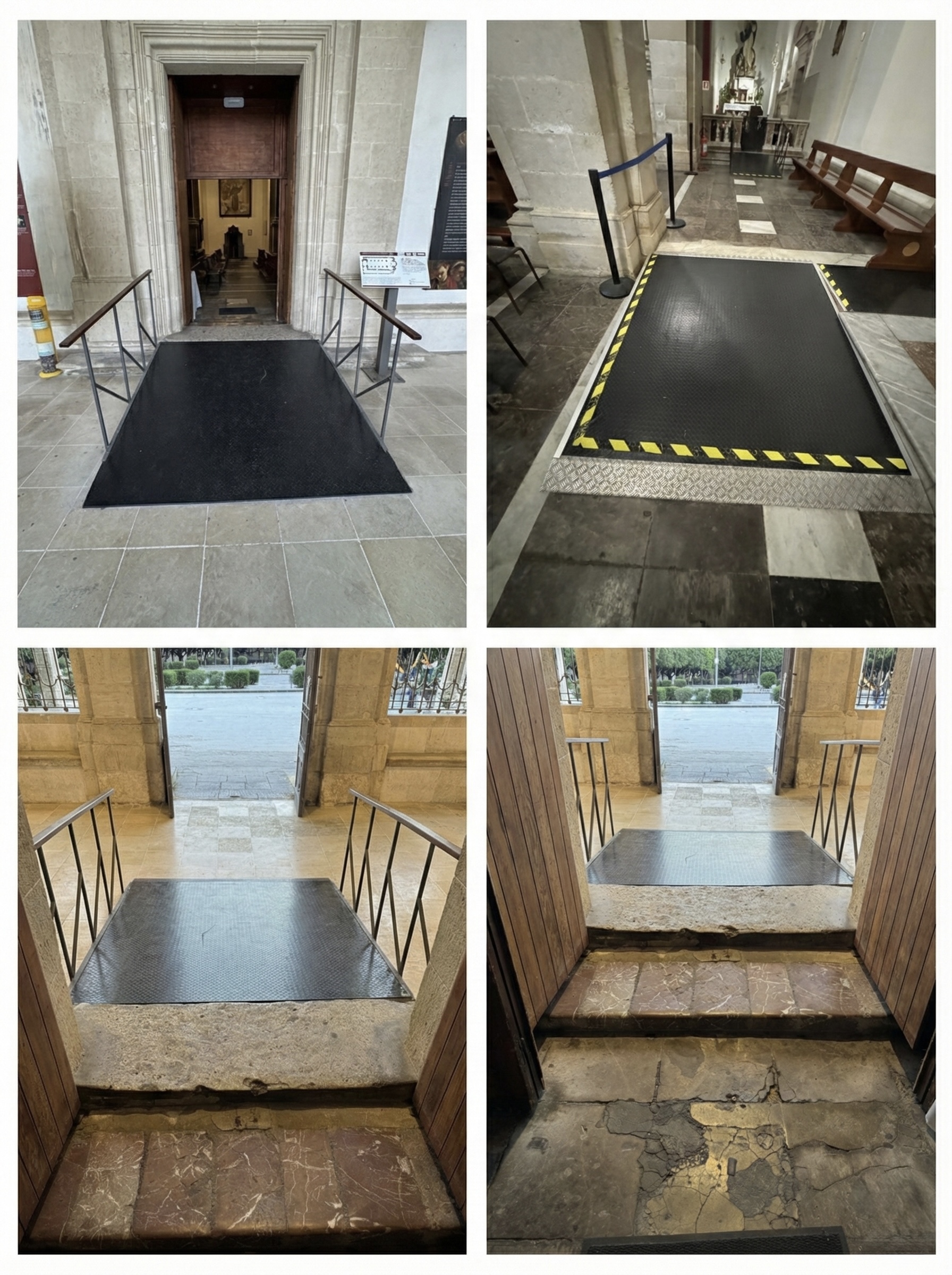 Collage di immagini dell’ingresso della basilica con rampa mobile e gradini