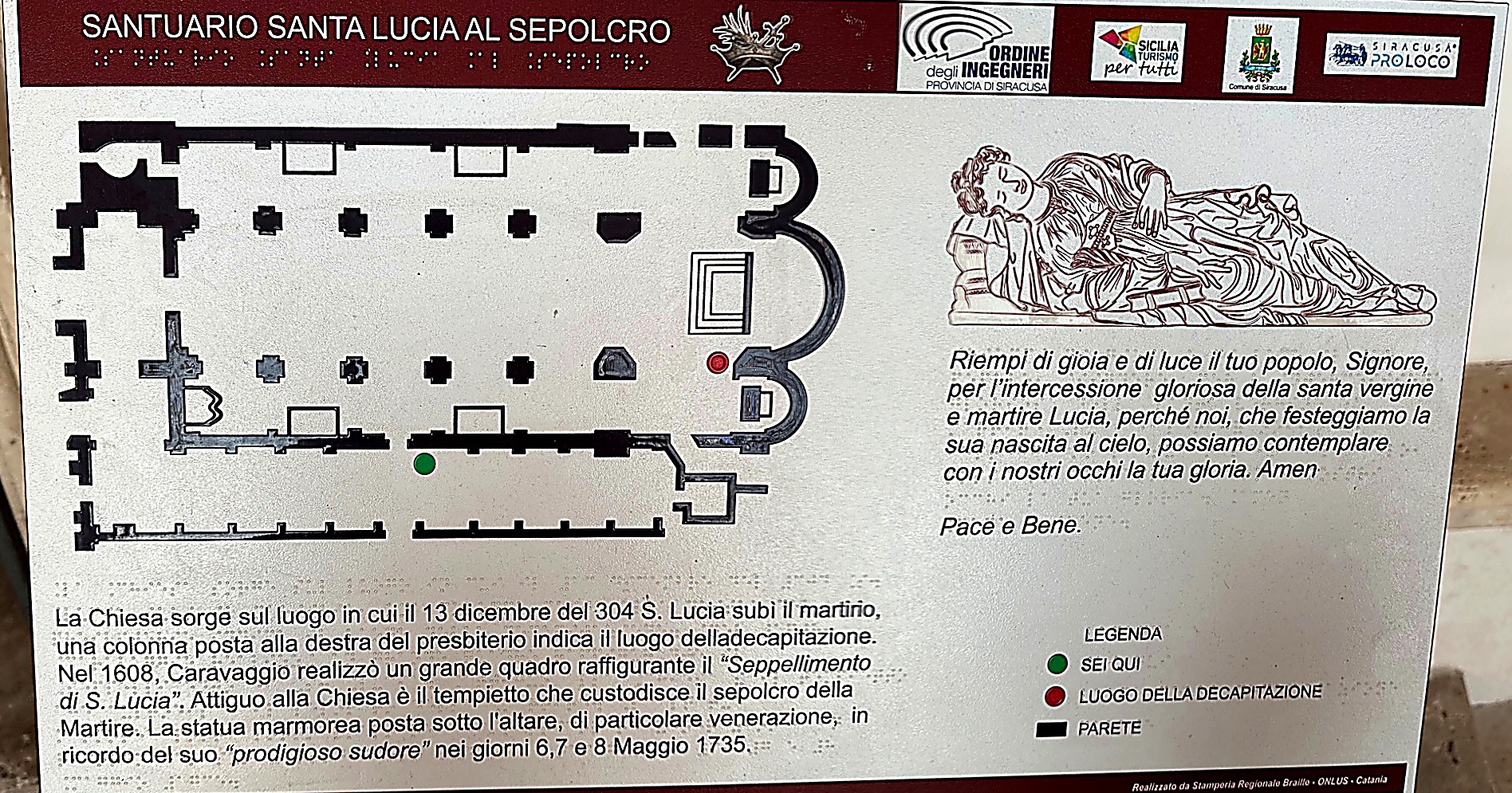 Pannello informativo tattile con planimetria in rilievo e testo in braille