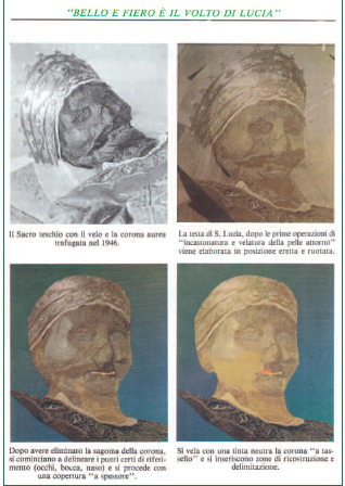Fasi della ricostruzione tridimensionale forense del volto di Santa Lucia elaborata da Tanino Golino sui dati biometrici del 1981