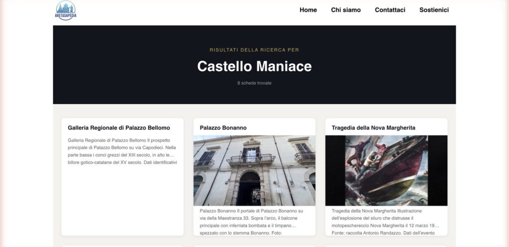 Pagina web con risultati per Castello Maniace.
