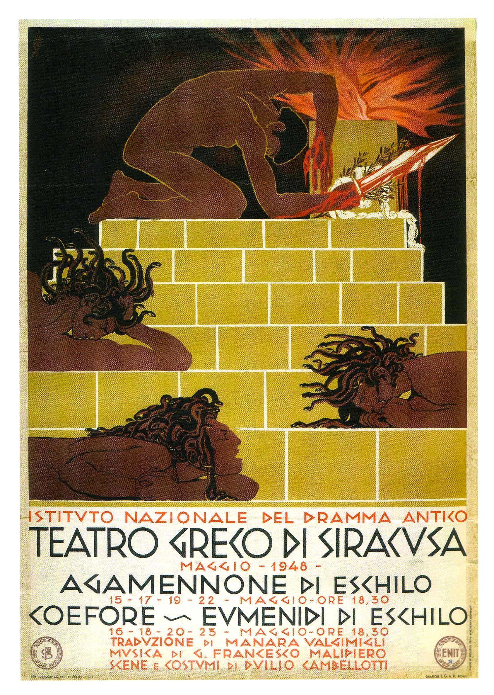 Manifesto del 1948 di Duilio Cambellotti per le Rappresentazioni Classiche al Teatro Greco di Siracusa
