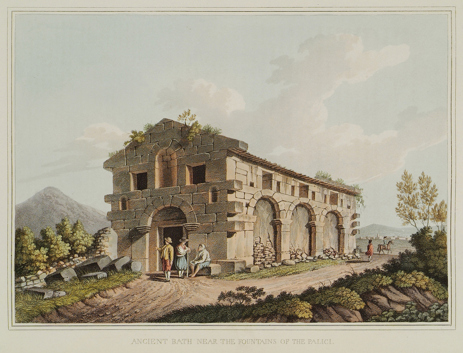 Incisione del 1810 delle acque sulfuree presso la fontana dei Palici
