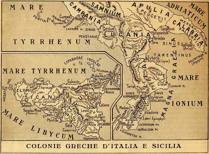 Carta storica delle colonie greche di Sicilia e Italia meridionale