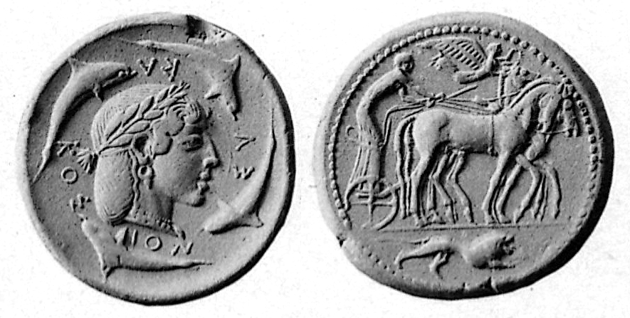 Decadramma d'argento di Siracusa, il cosiddetto Demareteion, di età dinomenide
