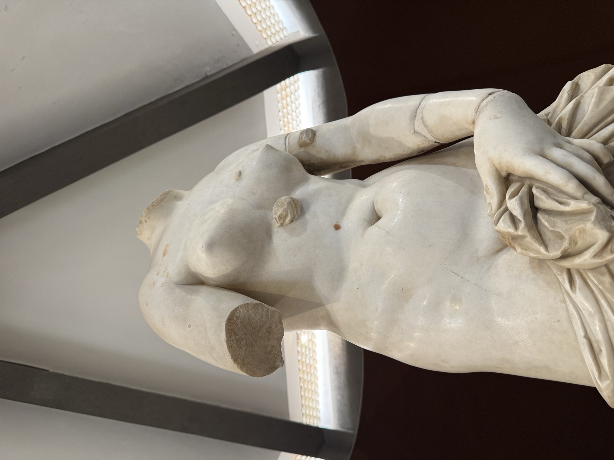 Il torso acefalo della Venere visto dal basso, con i monconi delle braccia