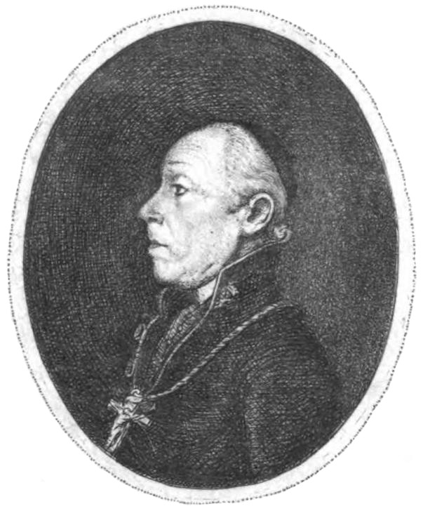 Ritratto inciso di profilo di Giuseppe Maria Capodieci entro medaglione ovale, dal frontespizio degli Antichi monumenti di Siracusa