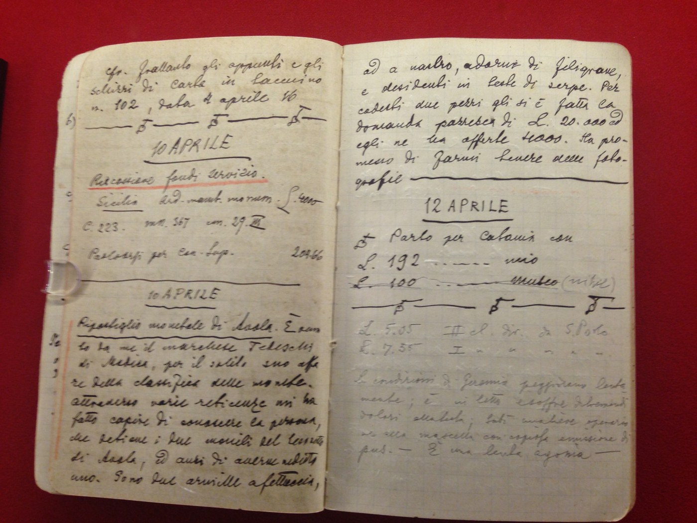 Pagina manoscritta del taccuino di scavo numero 106 di Paolo Orsi, datato 10 aprile 1916